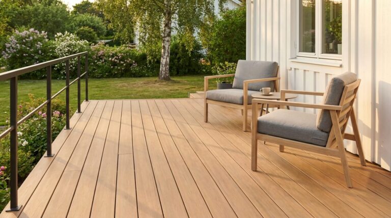 Altanbygge Göteborg — nybyggd komposittrall med trädgårdsmöbler