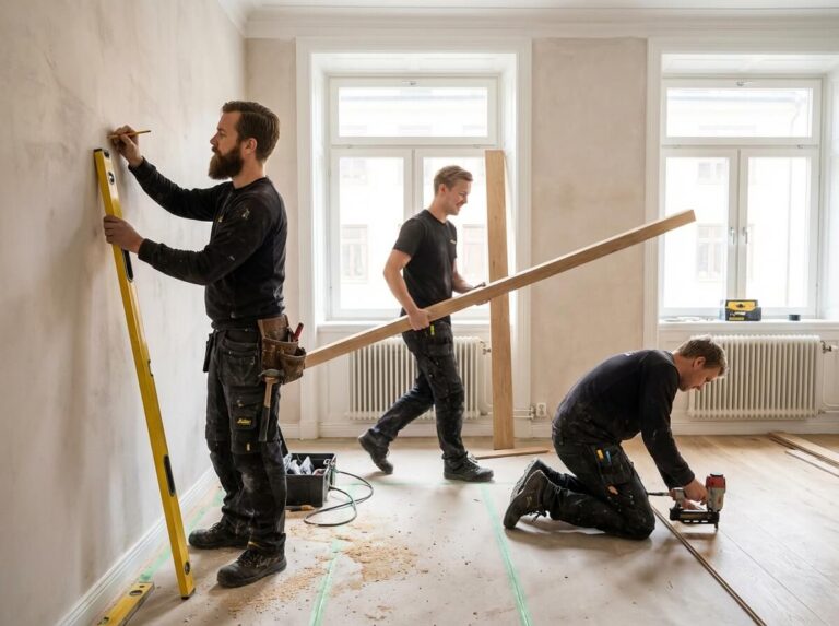 Byggnation pågår — erfarna hantverkare renoverar lägenhet i Göteborg