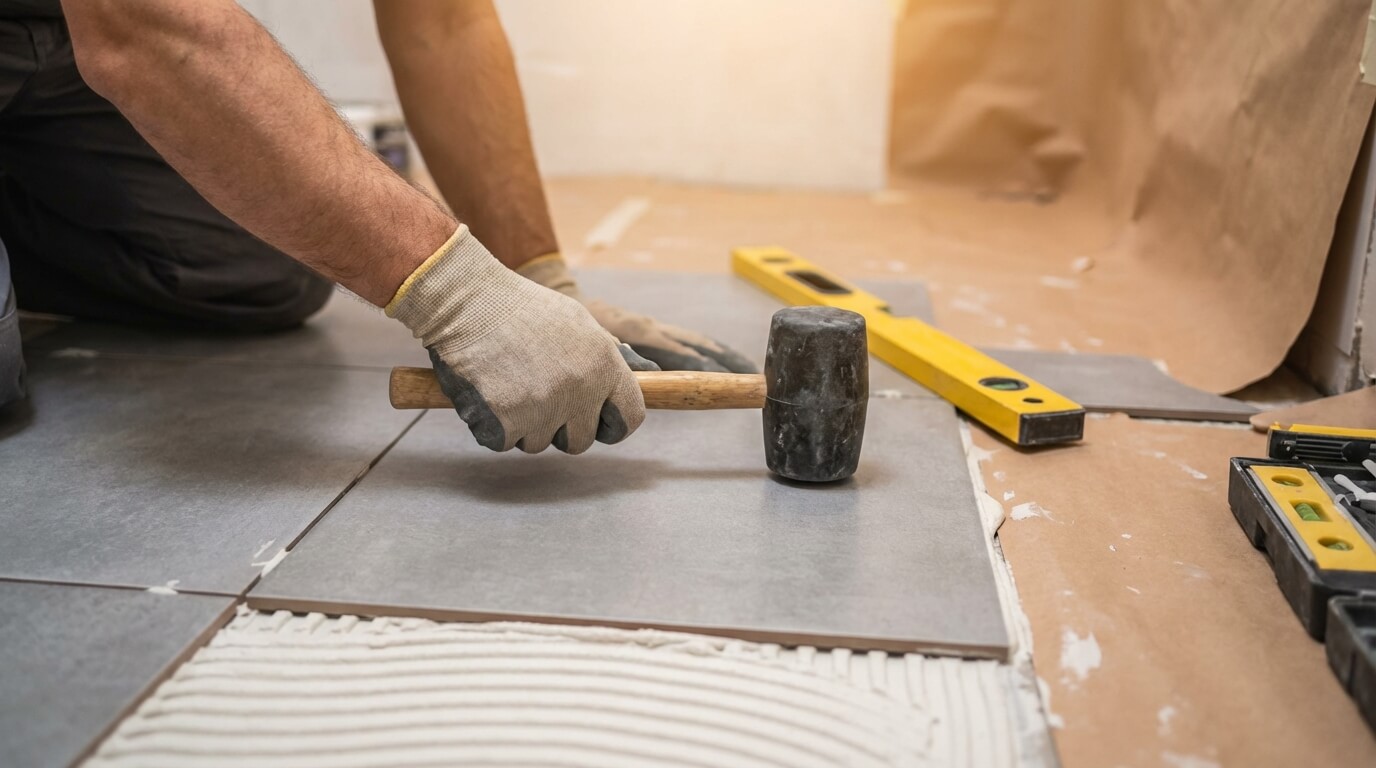 Certifierad plattsättare lägger klinker — badrumsrenovering Göteborg