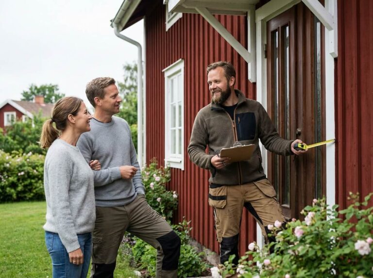 Kostnadsfritt hembesök — hantverkare diskuterar byggprojekt med husägare i Göteborg