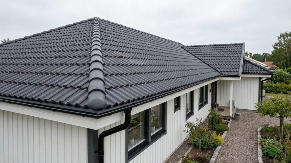 Takrenovering i Göteborg — nylagt betongpannetak på villa