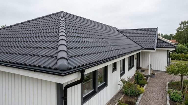 Takrenovering i Göteborg — nylagt betongpannetak på villa
