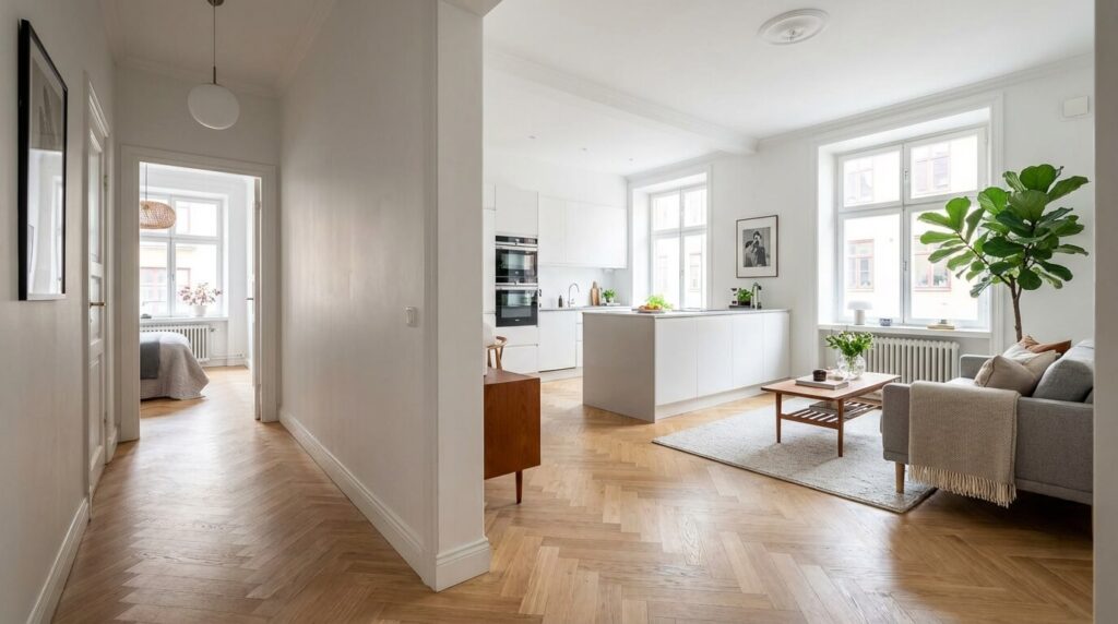 Totalrenovering i Göteborg — nyrenoverad ljus lägenhet med öppen planlösning